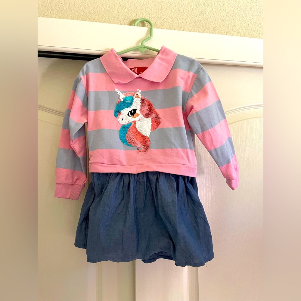 Cute unicorn shirt dress with sequins -2-3T